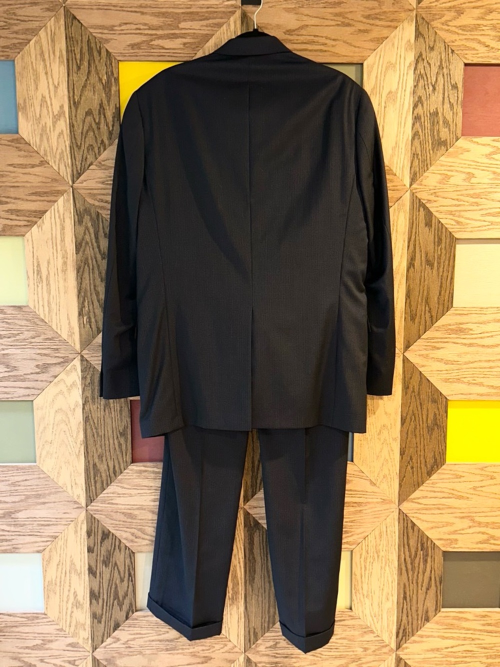 Hart Schaffner & Marx Gold Trumpeter 2Pc Suit Wool Navy Pinstripe 42L 38x32 USA - Picture 3 of 16